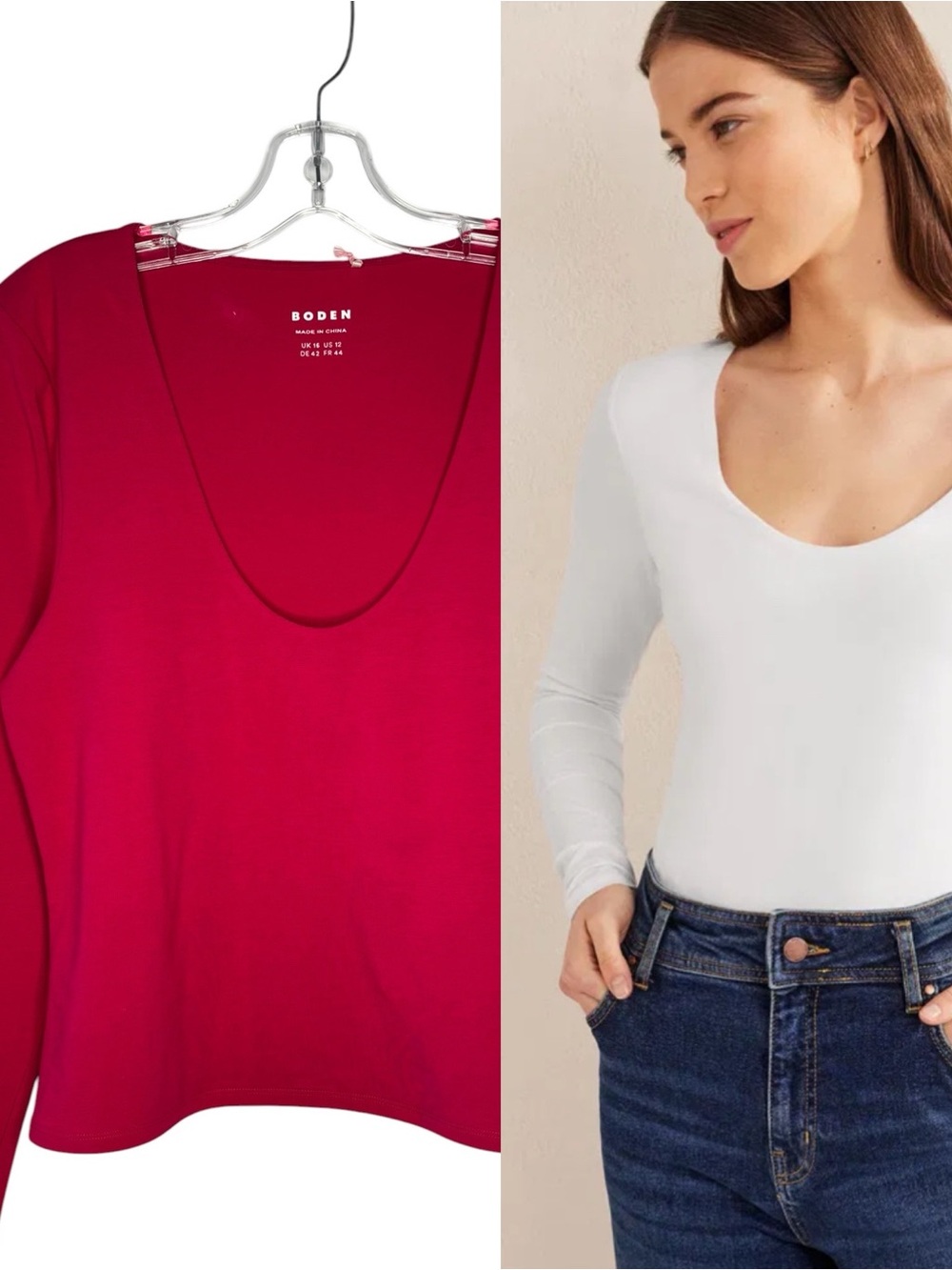 Boden Pink NWT Long-Sleeve‎ Scoop Neck Bodysuit  size 12